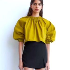 ZARA  Chartreuse poplin blouse